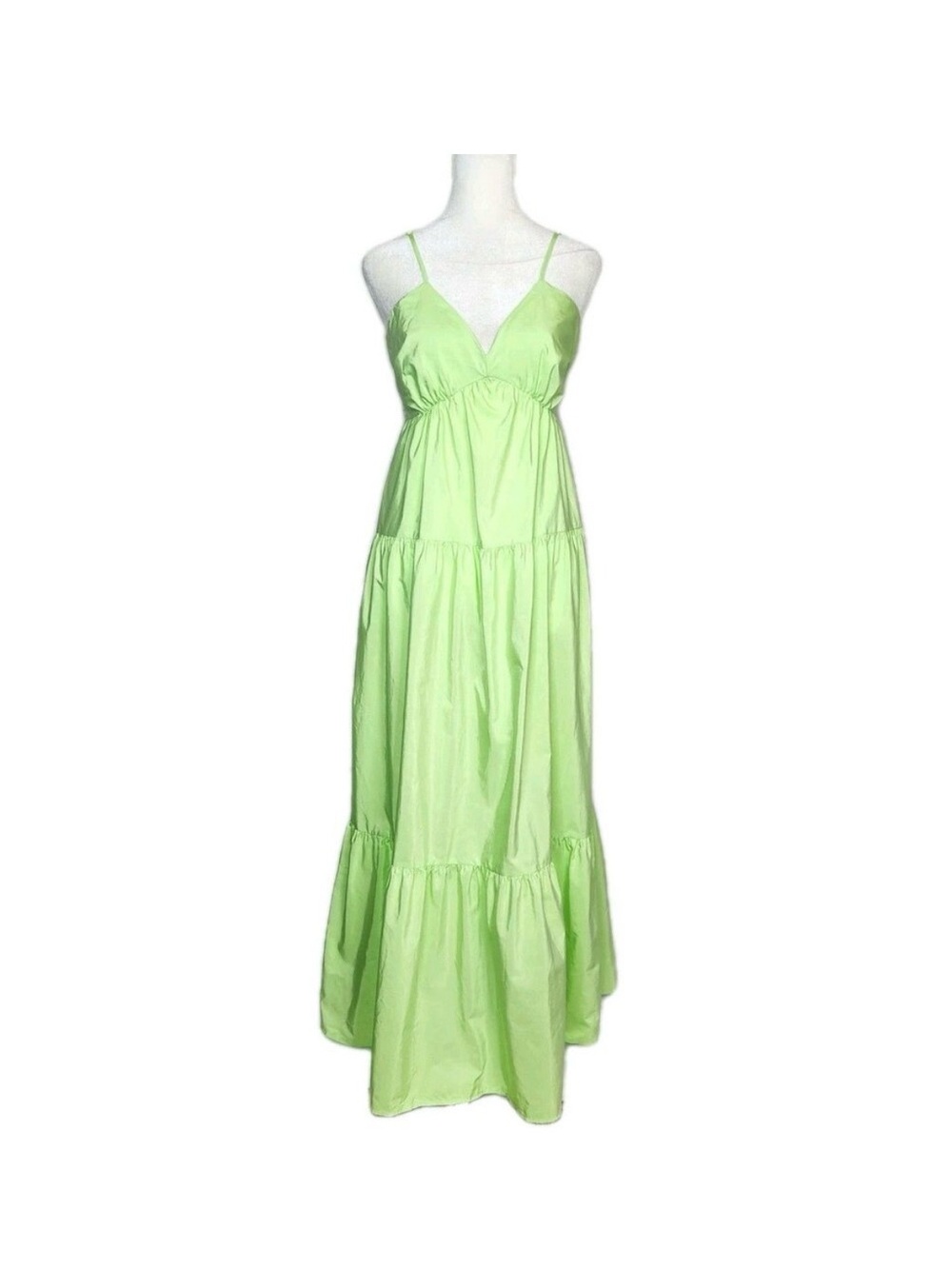 A New Day , Lime Green Spaghetti Strap Tiered Maxi Dress